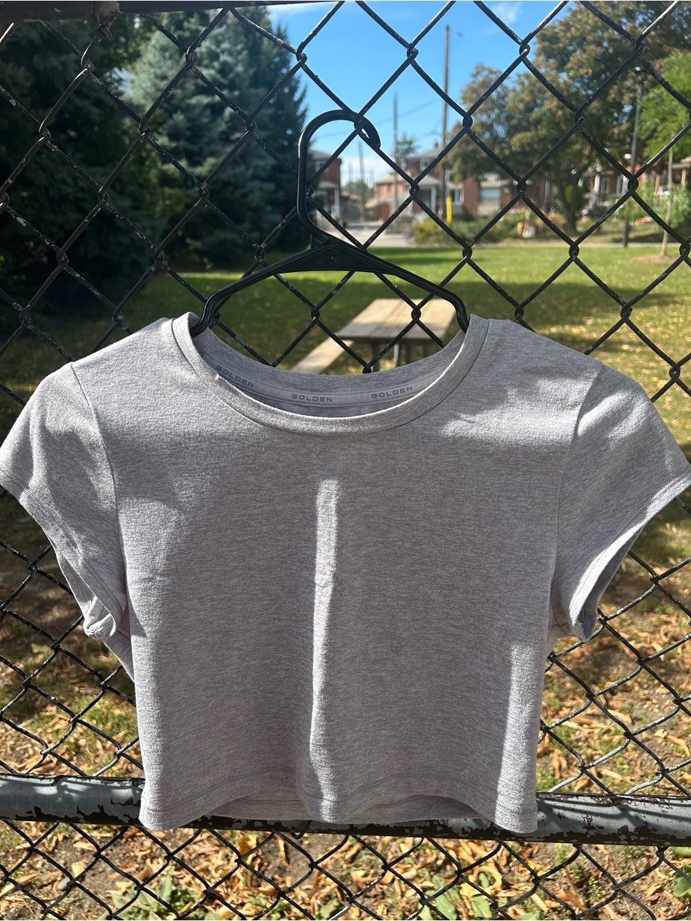 Aritzia Golden Heather Grey Short Sleeve Crop Tee Shirt - Size M Great Condition